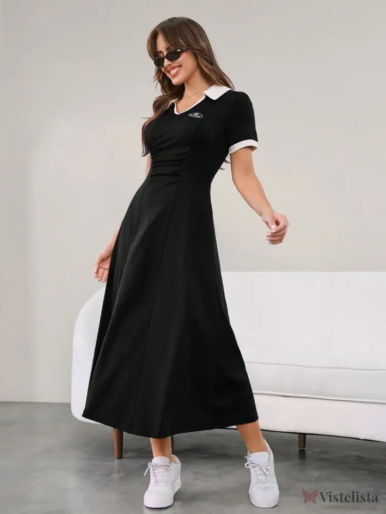 Vestido Longo Minimalista Decote V Cintura Ajustada Vestido Longo Minimalista Decote V Cintura Ajustada