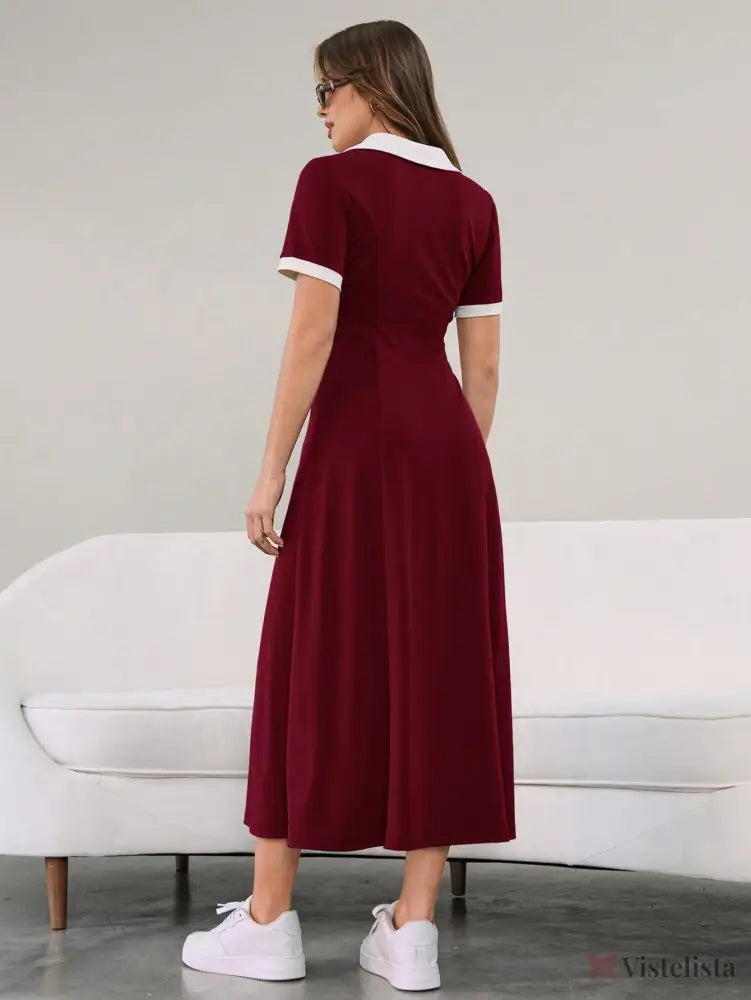 Vestido Longo Minimalista Decote V Cintura Ajustada Vestido Longo Minimalista Decote V Cintura Ajustada