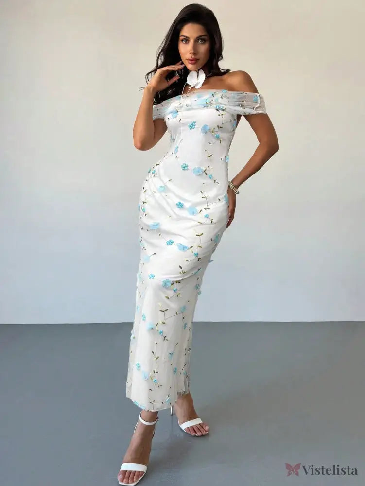 Vestido Longo Ombro A Ombro Com Estampa Floral Romântica Vestido Longo Ombro A Ombro Com Estampa Floral Romântica
