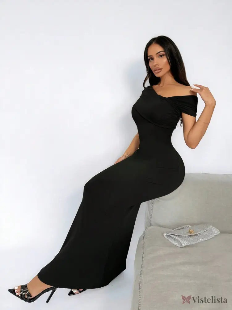 Vestido Longo Ombro A Ombro Justo Elegante Sofisticado Vestido Longo Ombro A Ombro Justo Elegante Sofisticado