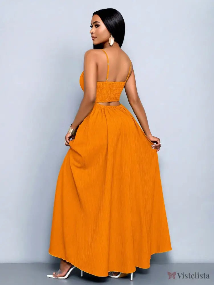 Vestido Longo Verde Com Alças Finas E Cintura Franzida Vestido Longo Verde Com Alças Finas E Cintura Franzida