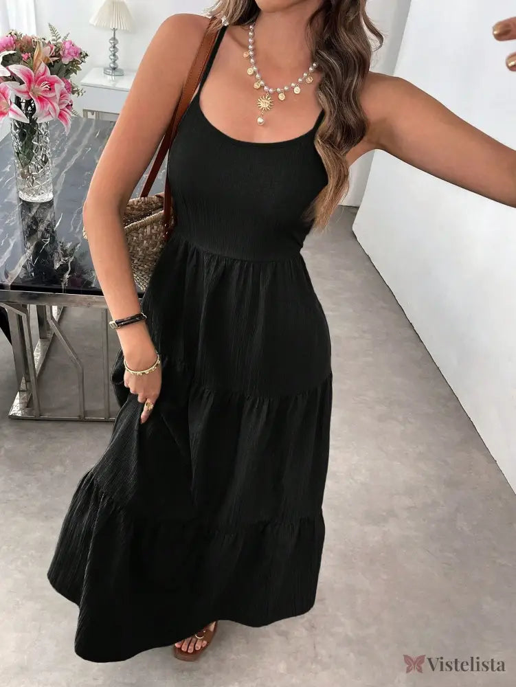 Vestido Longo Verde Com Laço Nas Costas E Camadas Fluídas Vestido Longo Verde Com Laço Nas Costas E Camadas Fluídas