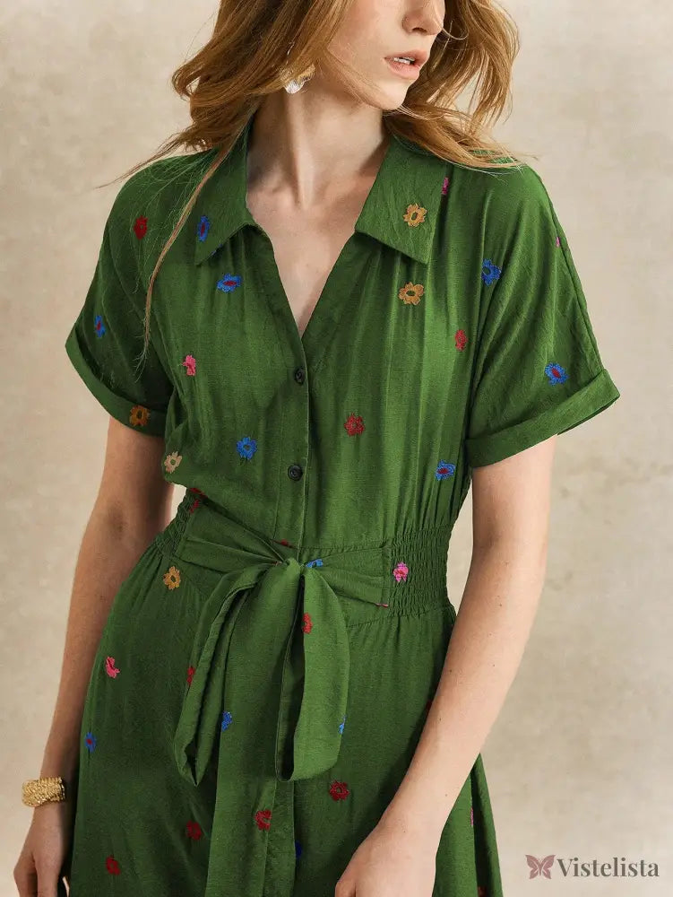 Vestido Midi Camisa Feminino Elegante Com Botões Vestido Midi Camisa Feminino Elegante Com Botões