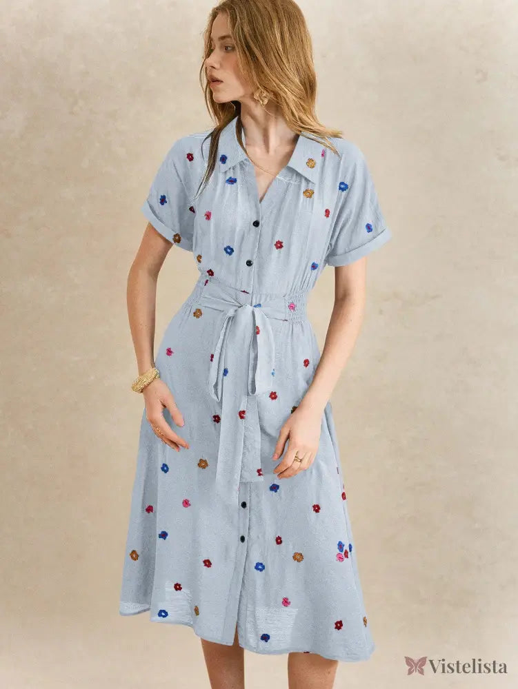 Vestido Midi Camisa Feminino Elegante Com Botões Vestido Midi Camisa Feminino Elegante Com Botões