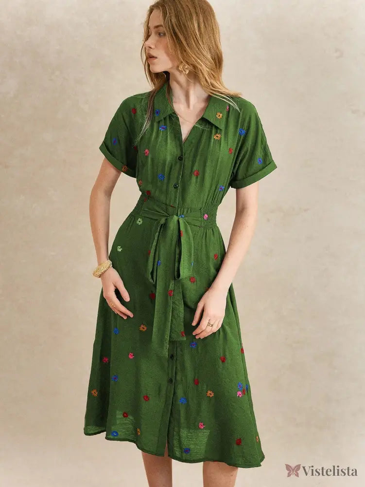 Vestido Midi Camisa Feminino Elegante Com Botões Vestido Midi Camisa Feminino Elegante Com Botões