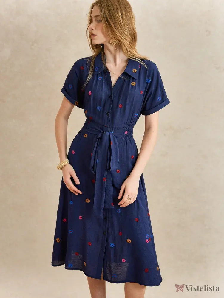 Vestido Midi Camisa Feminino Elegante Com Botões Vestido Midi Camisa Feminino Elegante Com Botões
