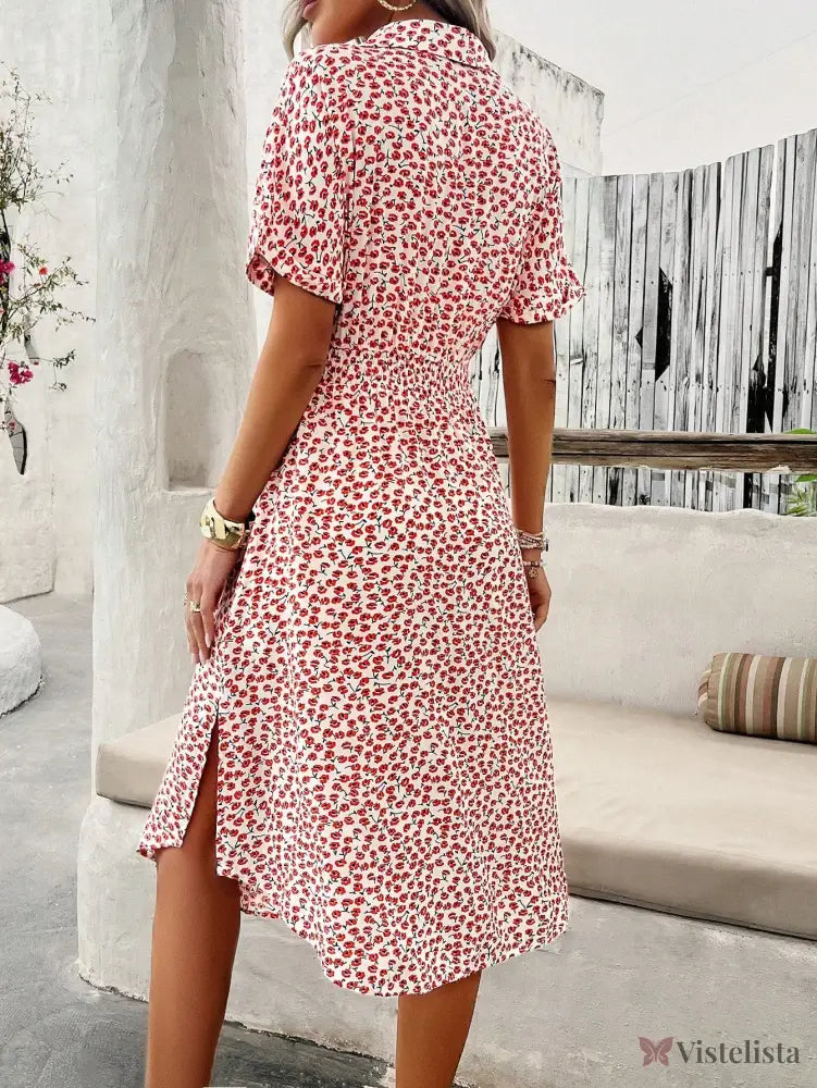 Vestido Midi Chemise Estampado Com Amarração Na Cintura Vestido Midi Chemise Estampado Com Amarração Na Cintura