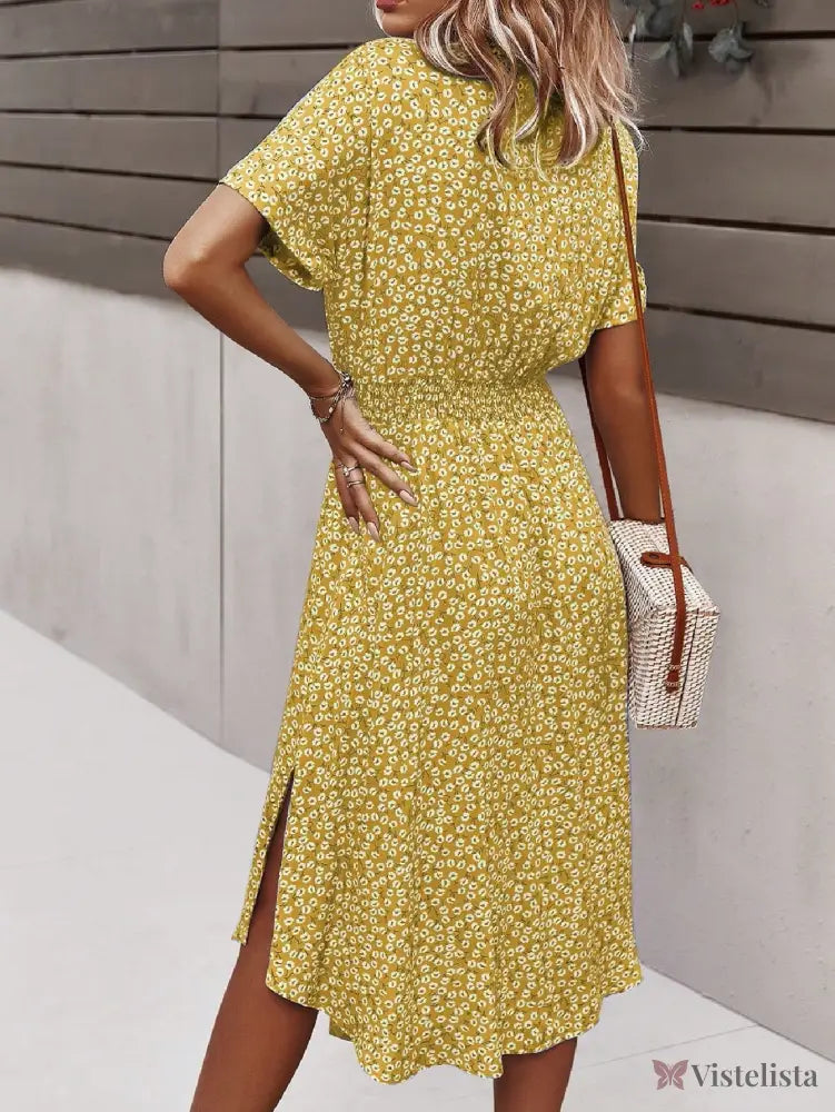 Vestido Midi Chemise Estampado Com Amarração Na Cintura Vestido Midi Chemise Estampado Com Amarração Na Cintura