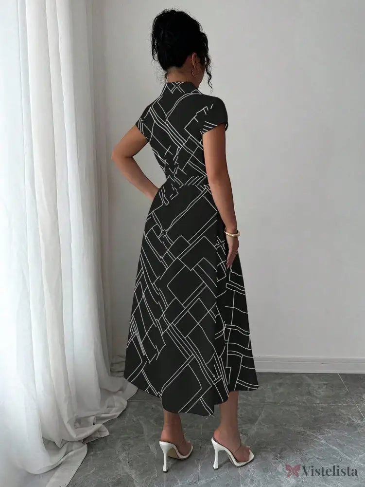 Vestido Midi Chemise Estampado Com Cinto Ajustável Vestido Midi Chemise Estampado Com Cinto Ajustável