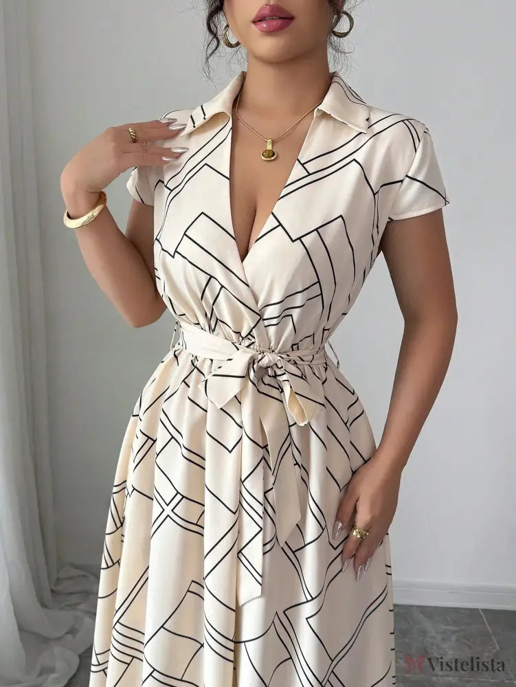 Vestido Midi Chemise Estampado Com Cinto Ajustável Vestido Midi Chemise Estampado Com Cinto Ajustável