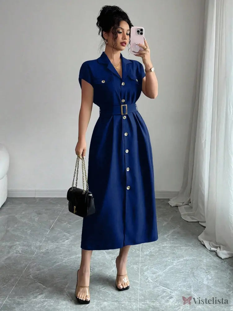 Vestido Midi Chemise Estilo Social Sofisticado Vestido Midi Chemise Estilo Social Sofisticado
