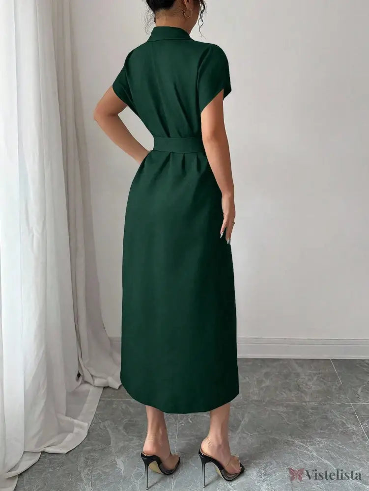 Vestido Midi Chemise Estilo Social Sofisticado Vestido Midi Chemise Estilo Social Sofisticado