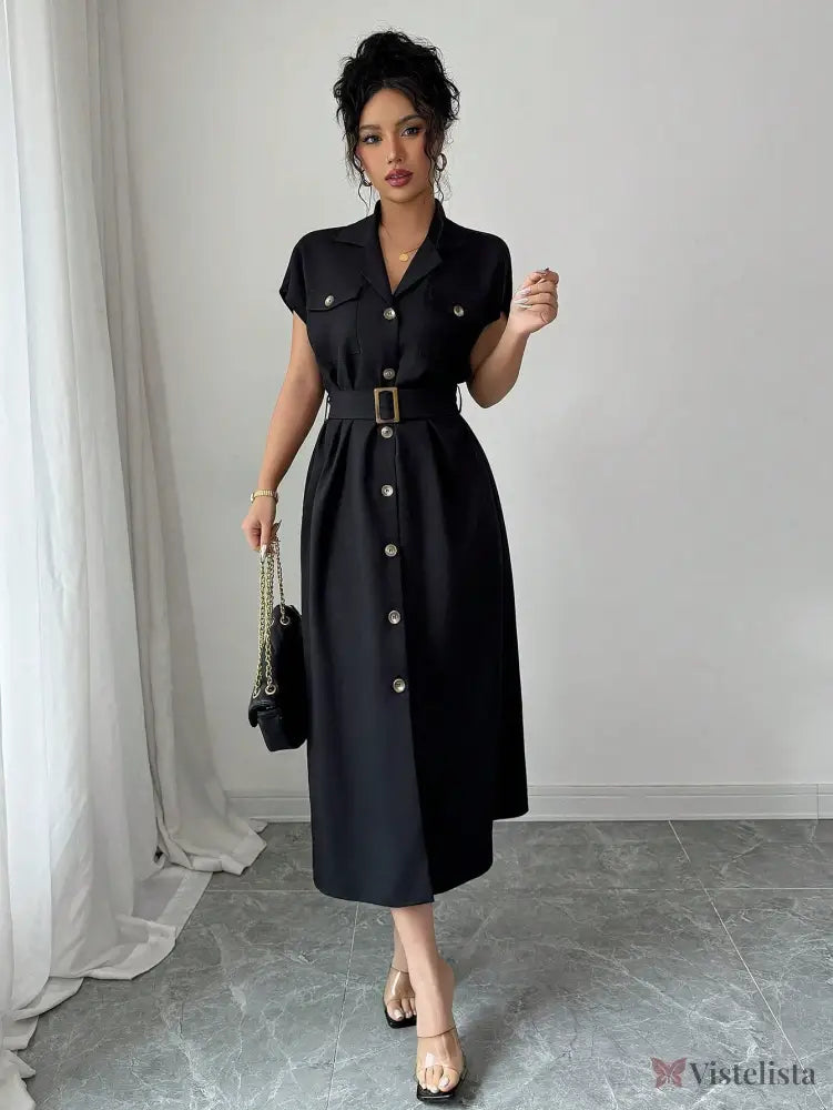 Vestido Midi Chemise Estilo Social Sofisticado Vestido Midi Chemise Estilo Social Sofisticado