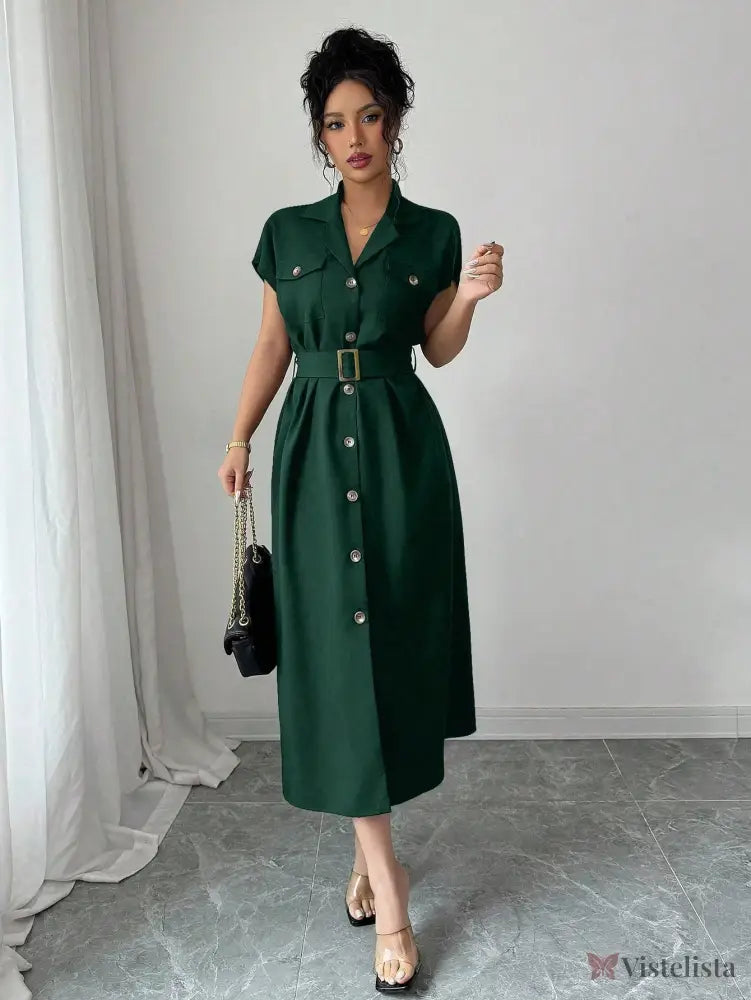 Vestido Midi Chemise Estilo Social Sofisticado Vestido Midi Chemise Estilo Social Sofisticado