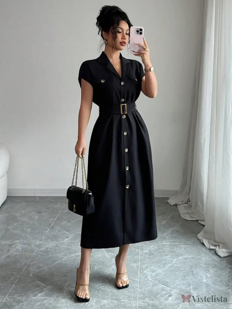 Vestido Midi Chemise Estilo Social Sofisticado Vestido Midi Chemise Estilo Social Sofisticado
