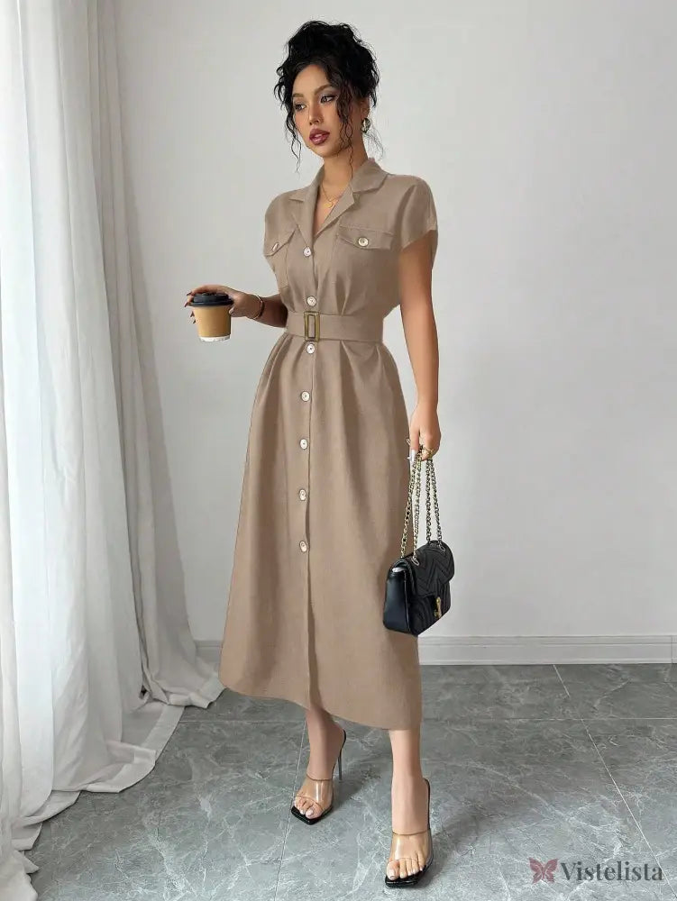 Vestido Midi Chemise Estilo Social Sofisticado Vestido Midi Chemise Estilo Social Sofisticado