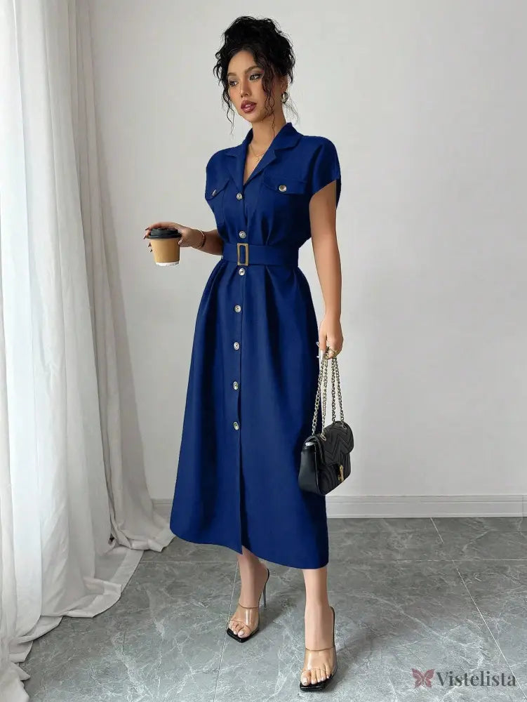 Vestido Midi Chemise Estilo Social Sofisticado Vestido Midi Chemise Estilo Social Sofisticado