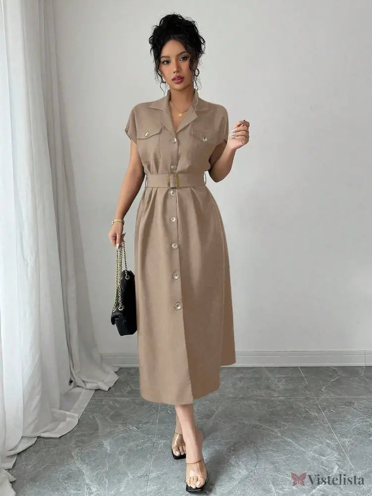 Vestido Midi Chemise Estilo Social Sofisticado Vestido Midi Chemise Estilo Social Sofisticado