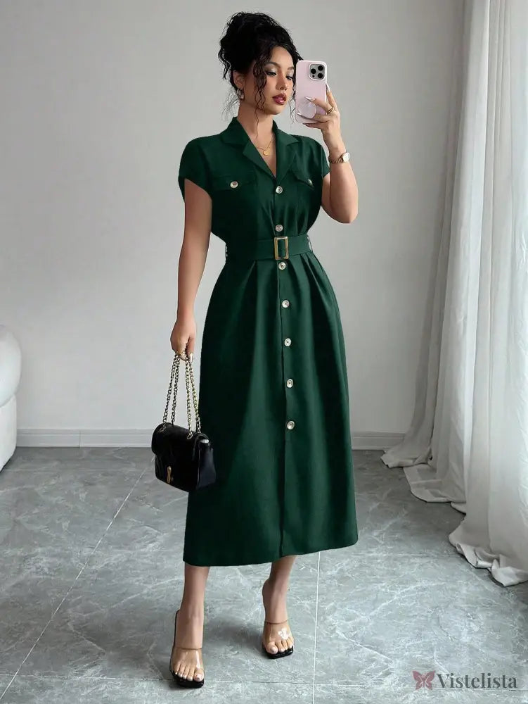 Vestido Midi Chemise Estilo Social Sofisticado Vestido Midi Chemise Estilo Social Sofisticado