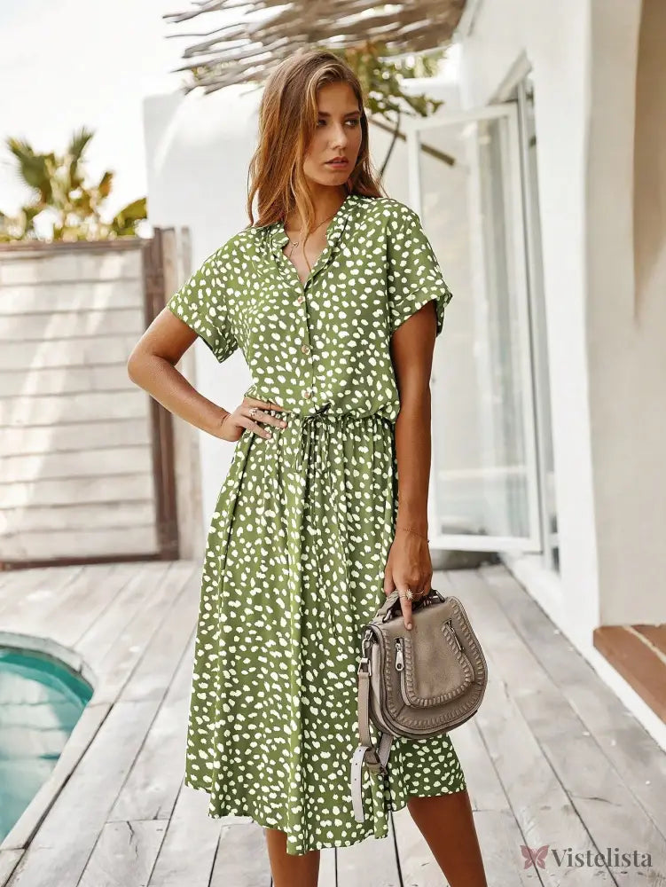 Vestido Midi Chemise Feminino Com Manga Curta Vestido Midi Chemise Feminino Com Manga Curta
