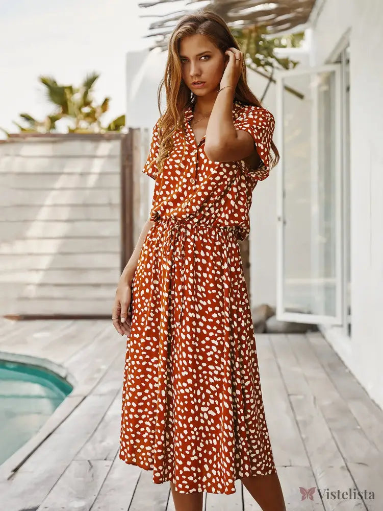 Vestido Midi Chemise Feminino Com Manga Curta Vestido Midi Chemise Feminino Com Manga Curta