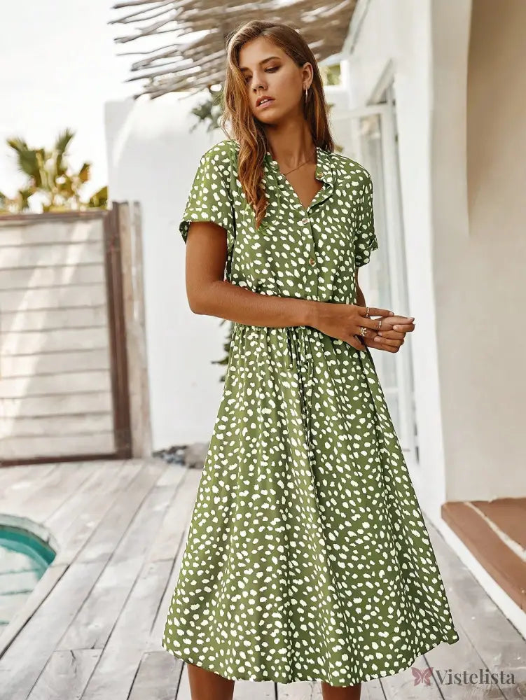 Vestido Midi Chemise Feminino Com Manga Curta Vestido Midi Chemise Feminino Com Manga Curta