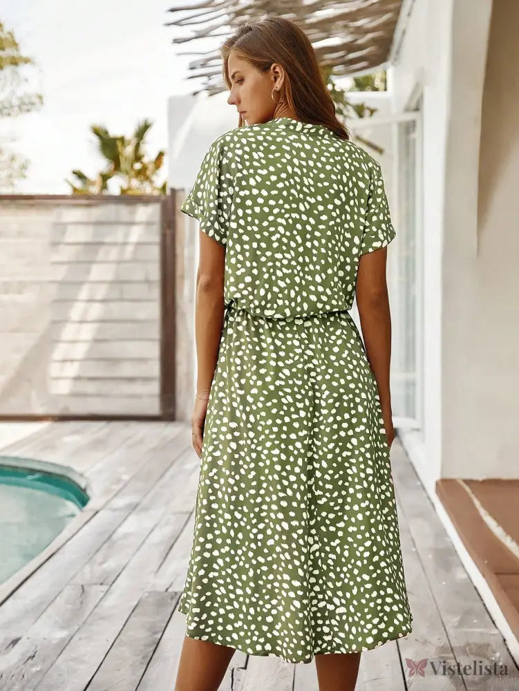 Vestido Midi Chemise Feminino Com Manga Curta Vestido Midi Chemise Feminino Com Manga Curta