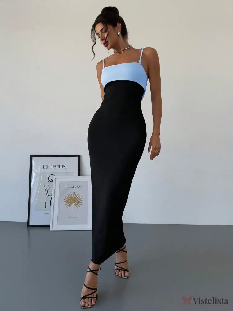 Vestido Midi Com Alças Finas E Laço Elegante Nas Costas Vestido Midi Com Alças Finas E Laço Elegante Nas Costas