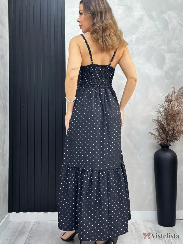 Vestido Midi De Alças Estampado Com Botões E Fenda Vestido Midi De Alças Estampado Com Botões E Fenda
