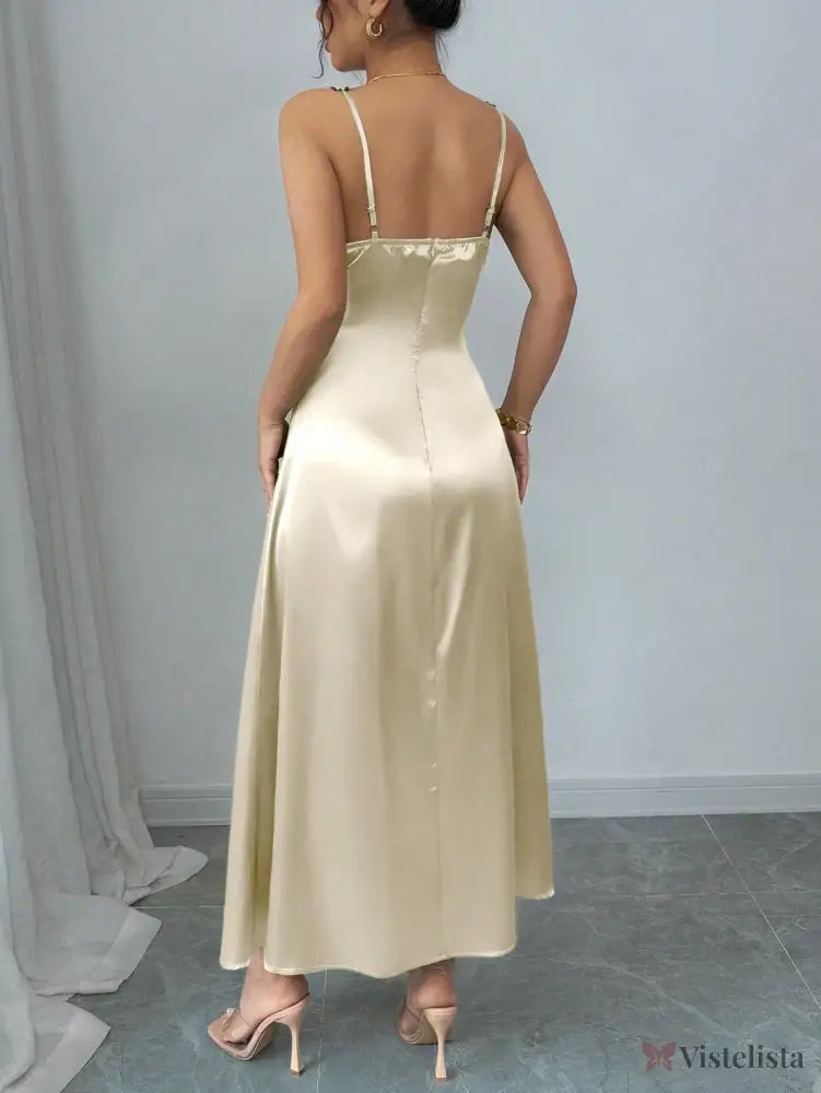 Vestido Midi De Cetim Com Alças Florais Bordadas Vestido Midi De Cetim Com Alças Florais Bordadas