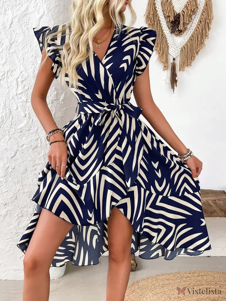 Vestido Midi Envelope Assimétrico Estampa Moderna Vestido Midi Envelope Assimétrico Estampa Moderna