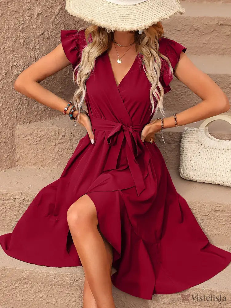 Vestido Midi Envelope Com Amarração Na Cintura Vestido Midi Envelope Com Amarração Na Cintura