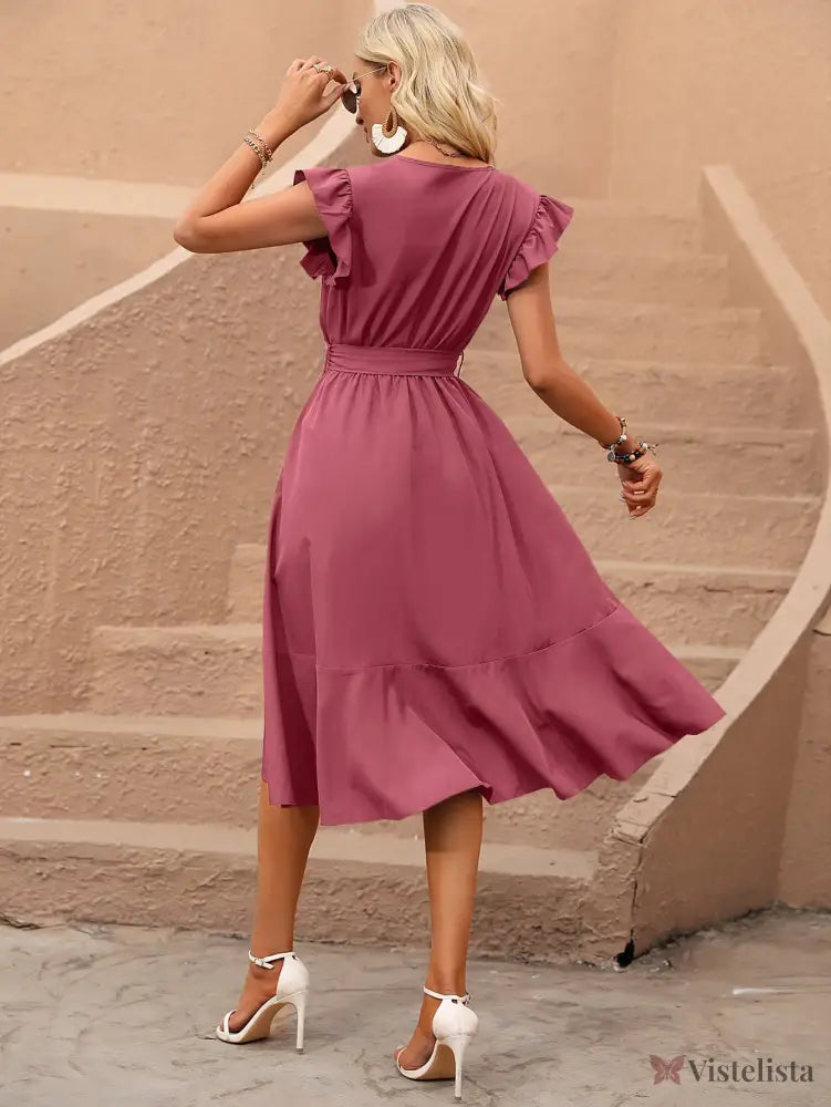 Vestido Midi Envelope Com Amarração Na Cintura Vestido Midi Envelope Com Amarração Na Cintura