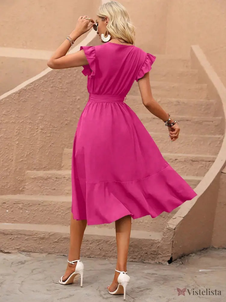Vestido Midi Envelope Com Amarração Na Cintura Vestido Midi Envelope Com Amarração Na Cintura