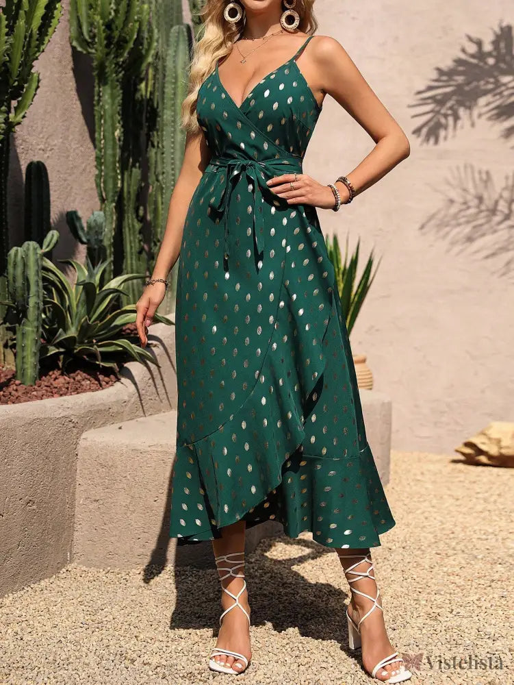 Vestido Midi Envelope Estampado Com Fenda Lateral Vestido Midi Envelope Estampado Com Fenda Lateral