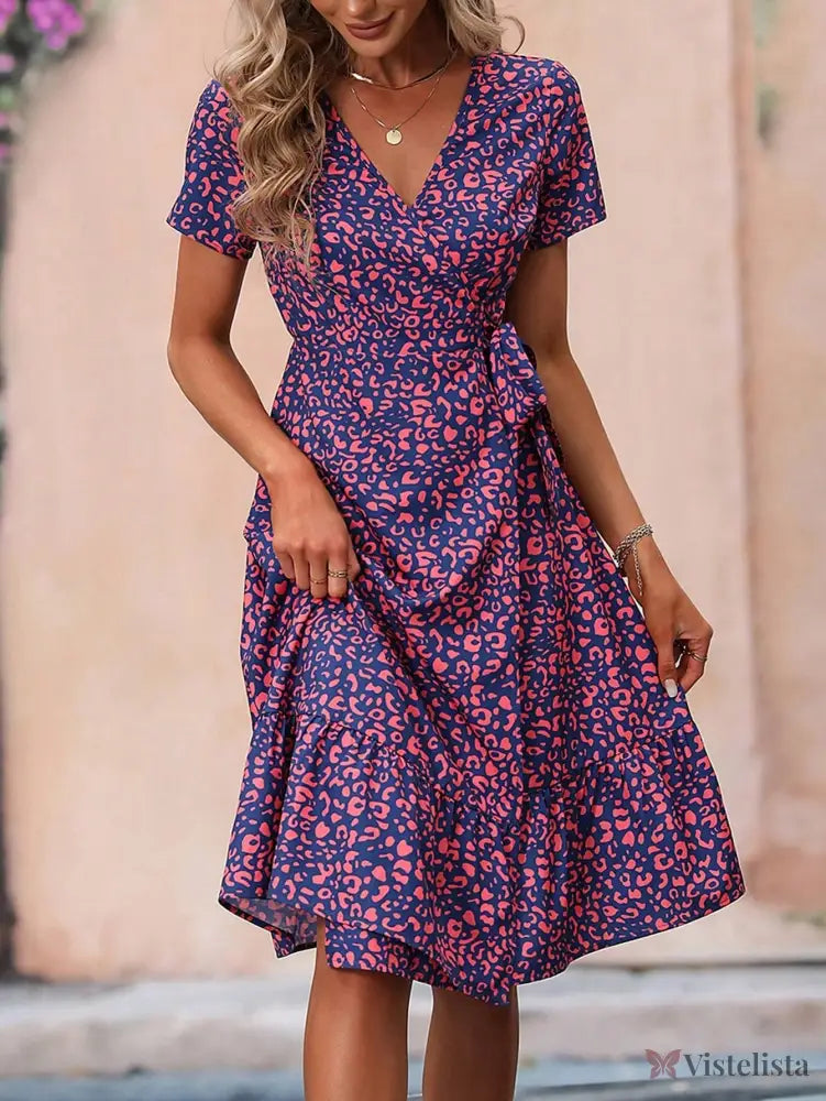 Vestido Midi Estampado Envelope Decote V Ajustado Vestido Midi Estampado Envelope Decote V Ajustado