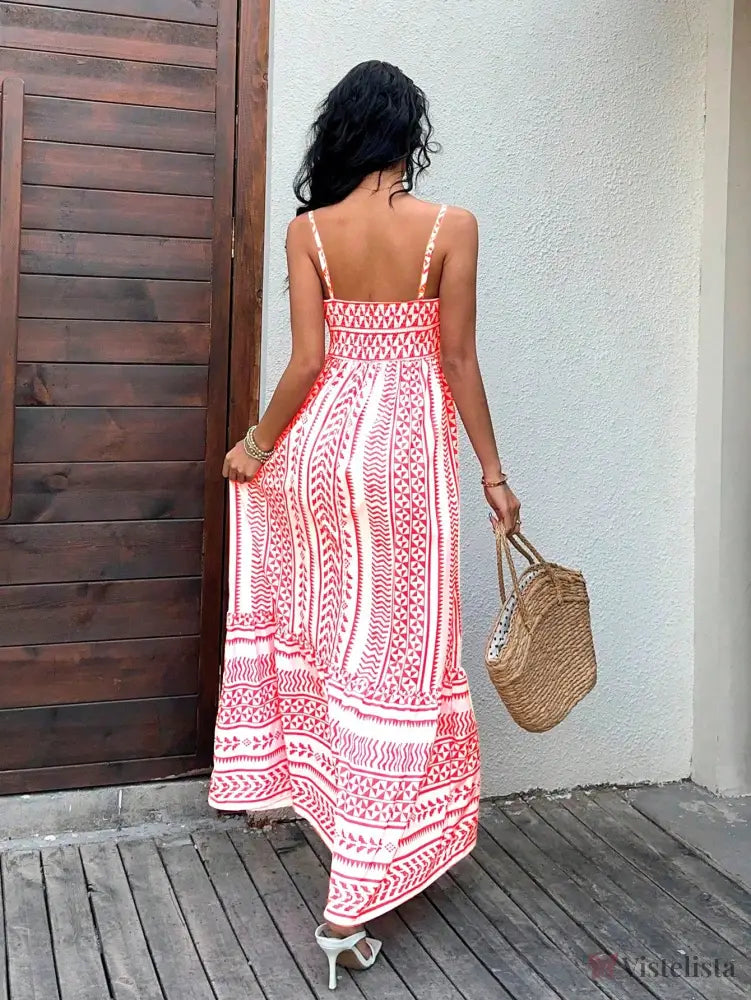 Vestido Midi Estampado Étnico com Alças Finas Ajustáveis Vestido Midi Estampado Étnico com Alças Finas Ajustáveis