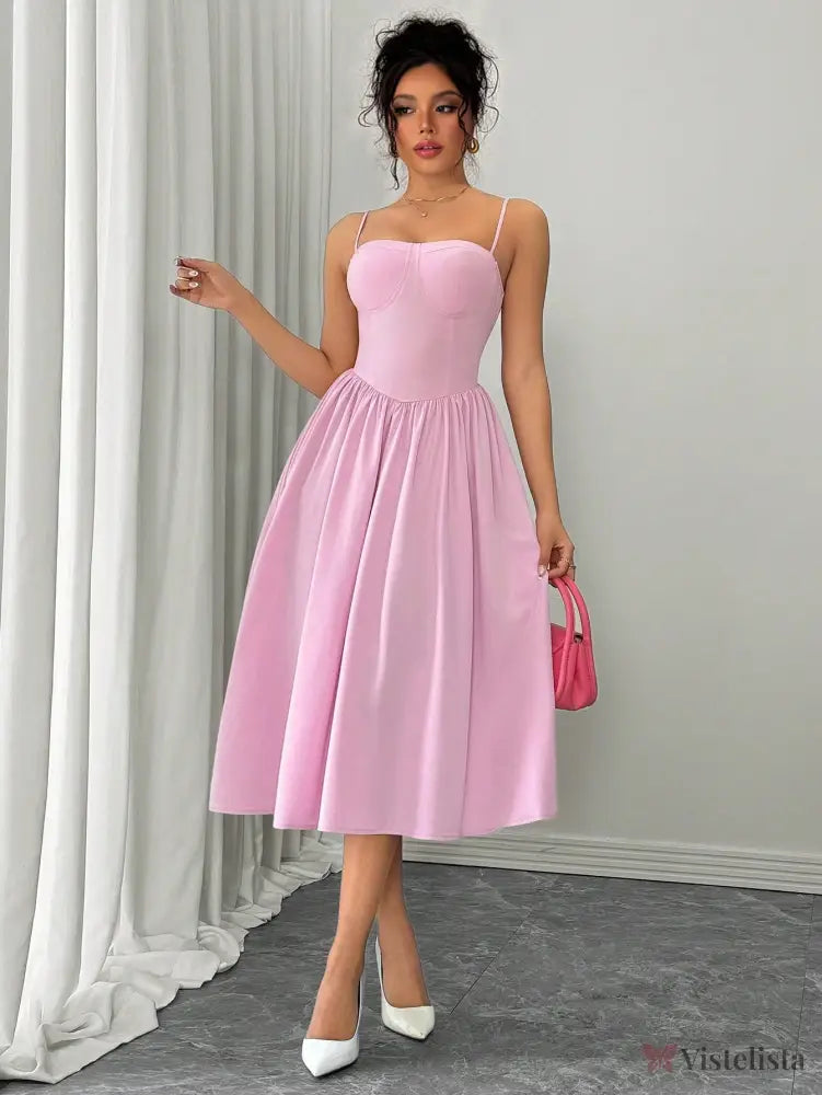 Vestido Midi Evasê Com Alças Finas Estruturado Vestido Midi Evasê Com Alças Finas Estruturado
