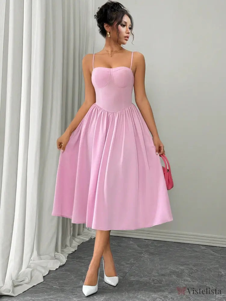 Vestido Midi Evasê Com Alças Finas Estruturado Vestido Midi Evasê Com Alças Finas Estruturado