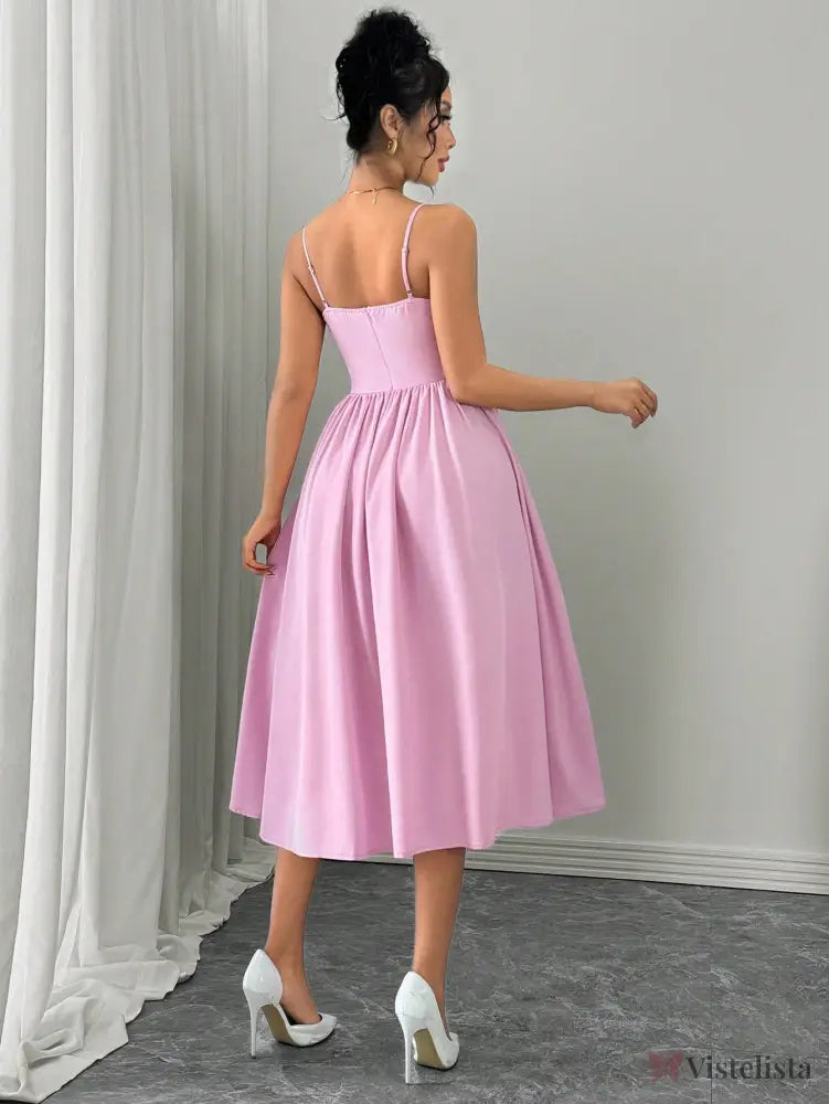 Vestido Midi Evasê Com Alças Finas Estruturado Vestido Midi Evasê Com Alças Finas Estruturado