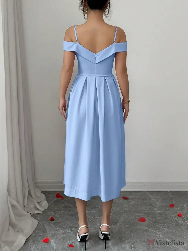 Vestido Midi Evasê Com Ombro a Ombro Elegante Vestido Midi Evasê Com Ombro a Ombro Elegante
