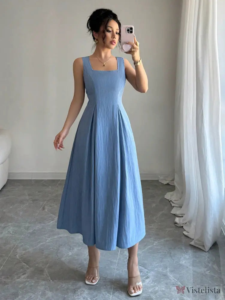 Vestido Midi Evasê Com Pregas E Detalhe Trançado Vestido Midi Evasê Com Pregas E Detalhe Trançado