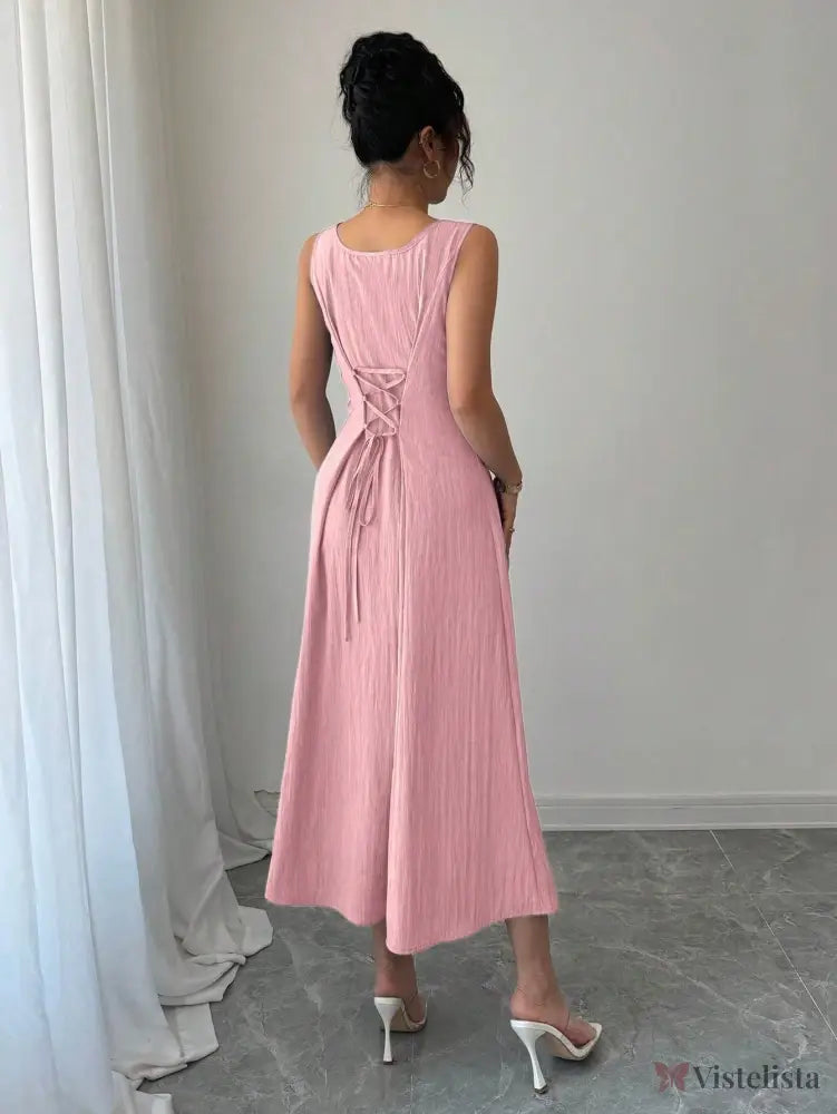 Vestido Midi Evasê Com Pregas E Detalhe Trançado Vestido Midi Evasê Com Pregas E Detalhe Trançado