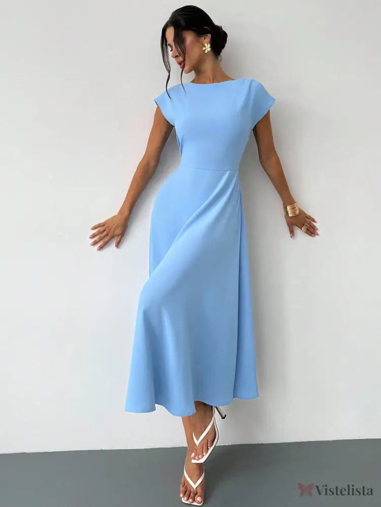 Vestido Midi Evasê Elegante Com Cintura Marcada Vestido Midi Evasê Elegante Com Cintura Marcada