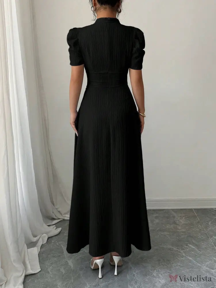 Vestido Midi Evasê Elegante Com Manga Bufante Vestido Midi Evasê Elegante Com Manga Bufante