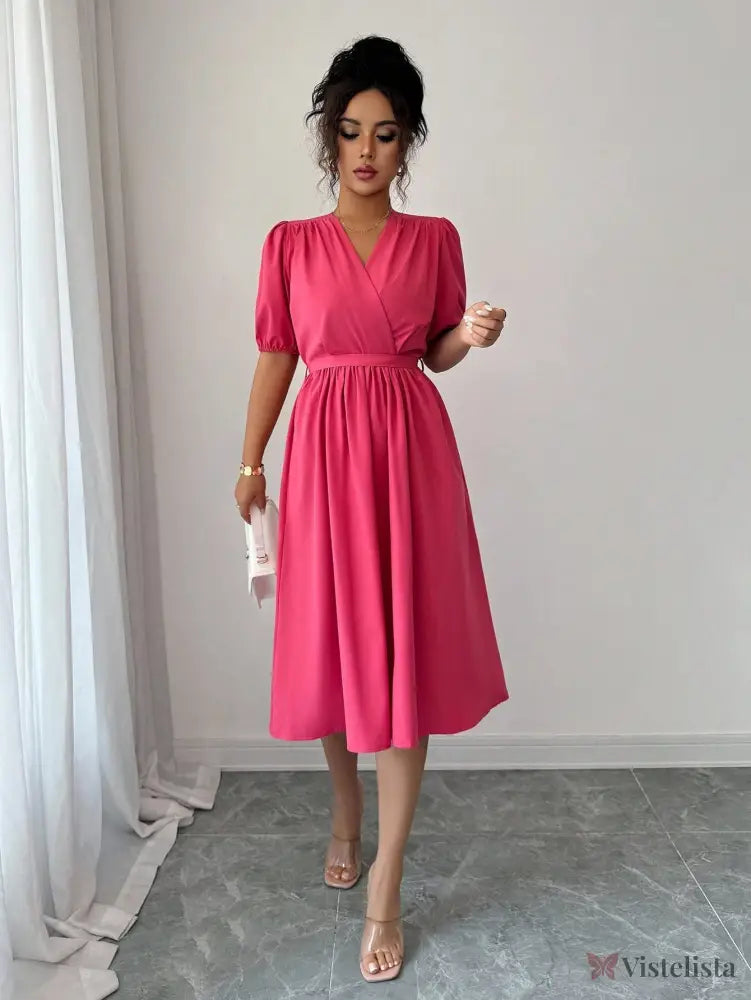 Vestido Midi Evasê Liso Estilo Casual Sofisticado Vestido Midi Evasê Liso Estilo Casual Sofisticado