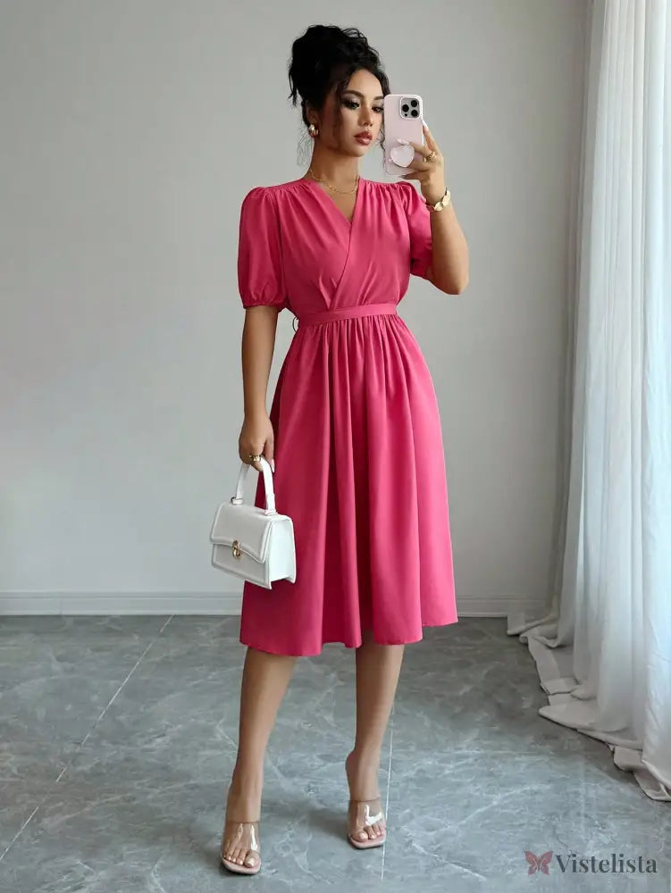 Vestido Midi Evasê Liso Estilo Casual Sofisticado Vestido Midi Evasê Liso Estilo Casual Sofisticado
