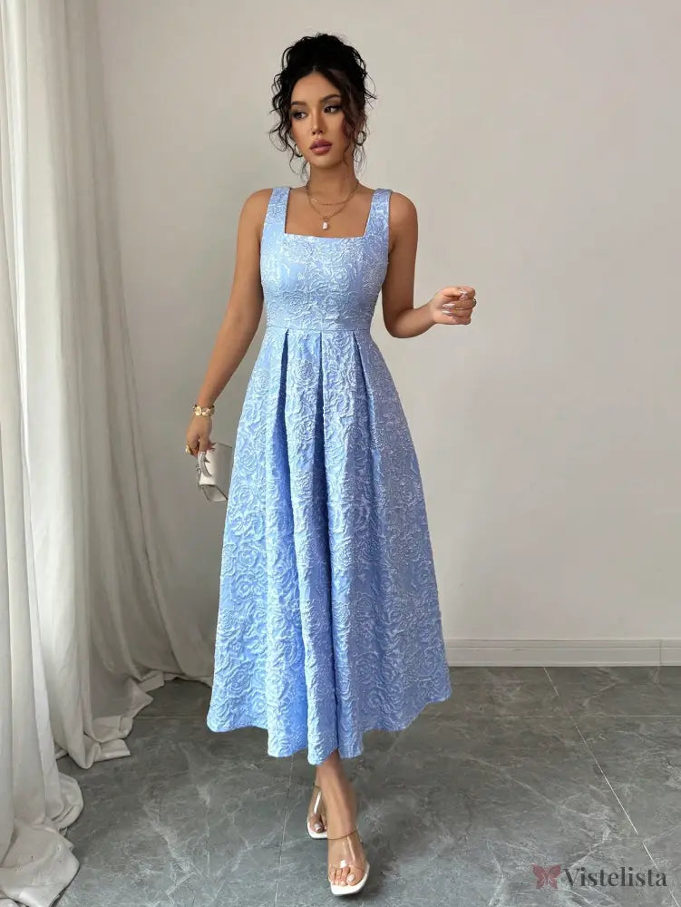 Vestido Midi Fashion Com Decote Quadrado E Saia Evasê Vestido Midi Fashion Com Decote Quadrado E Saia Evasê
