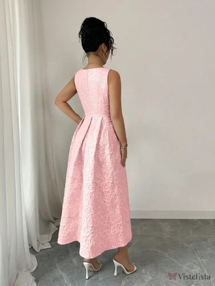 Vestido Midi Fashion Com Decote Quadrado E Saia Evasê Vestido Midi Fashion Com Decote Quadrado E Saia Evasê