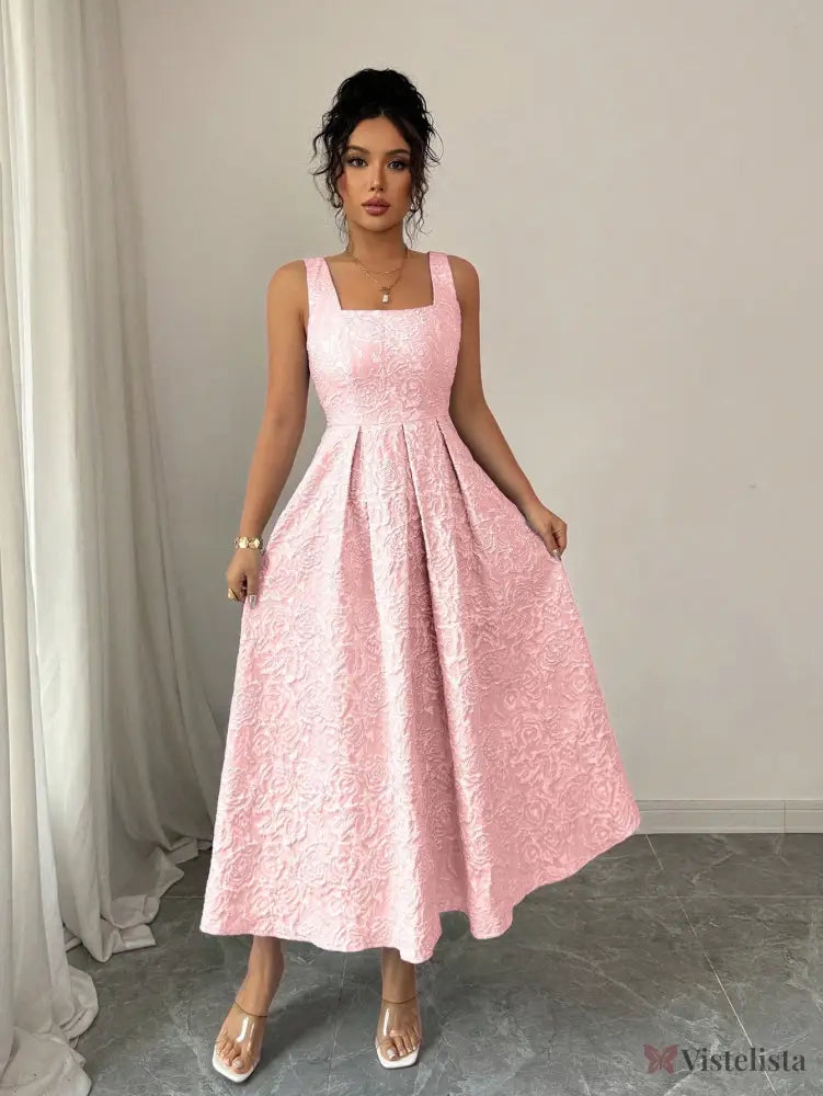 Vestido Midi Fashion Com Decote Quadrado E Saia Evasê Vestido Midi Fashion Com Decote Quadrado E Saia Evasê
